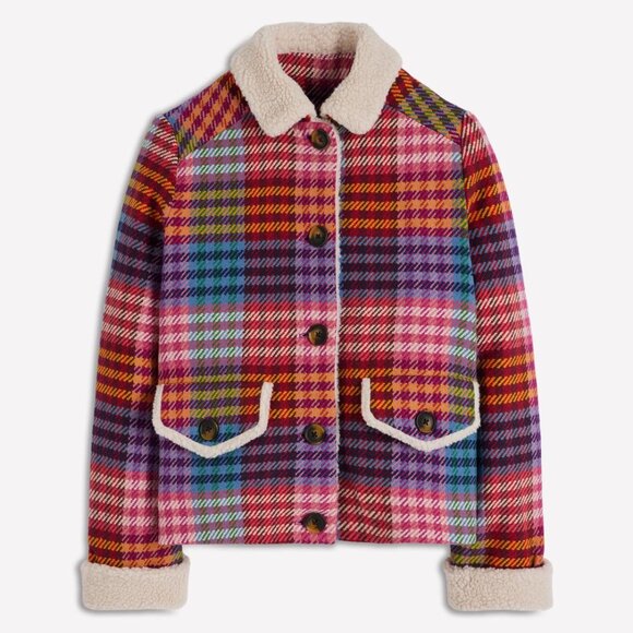 Boden Stirling Check Coat Rainbow Blanket Multigingham Size 16/18 - Picture 2 of 7